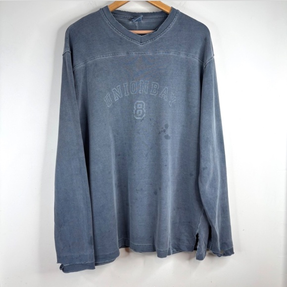 90s Stone Wash Long Sleeve Shirt Unionbay Thrashed Stains Holes Y2K Skate Grunge - Picture 1 of 11